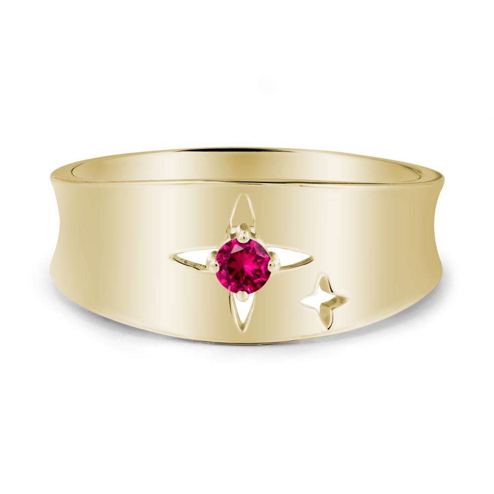 Wide Band Four Point Star Ruby Ring - LUO Jewelry #metal_14k yellow gold