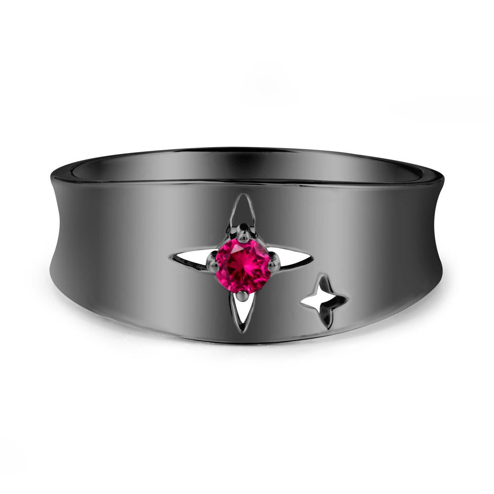 Wide Band Four Point Star Ruby Ring - LUO Jewelry #metal_black finish sterling silver