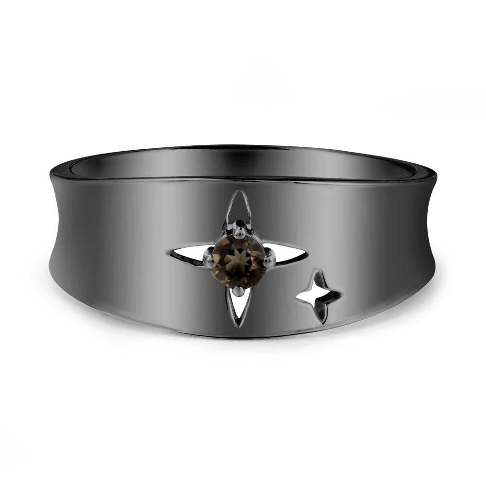 Smoky Quartz Four Point Star Ring - LUO Jewelry #metal_black finish sterling silver