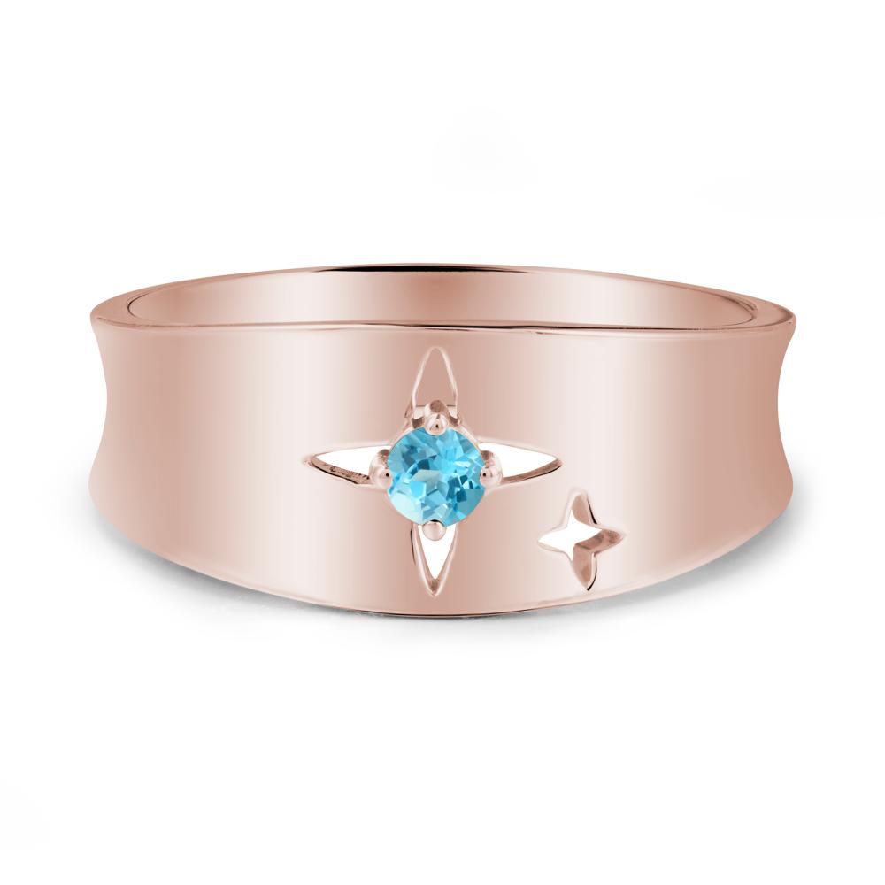 Wide Band Four Point Star Swiss Blue Topaz Ring - LUO Jewelry #metal_14k rose gold