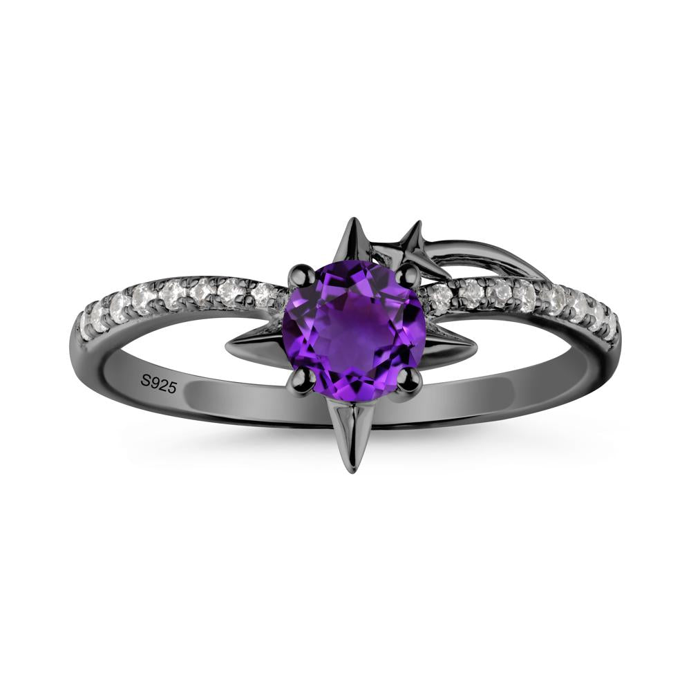 Round Amethyst Four Point Star Ring - LUO Jewelry #metal_black finish sterling silver