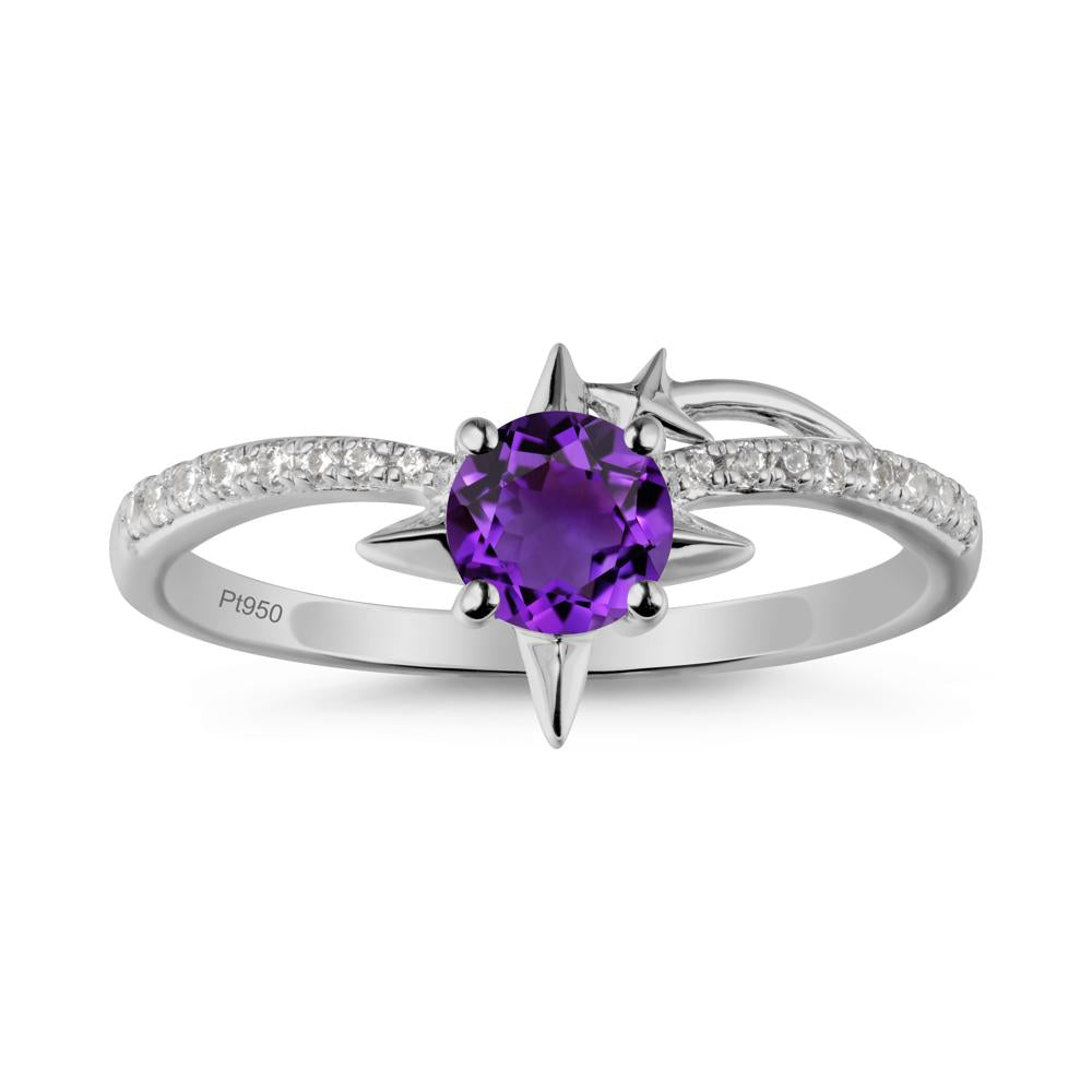 Round Amethyst Four Point Star Ring - LUO Jewelry #metal_platinum