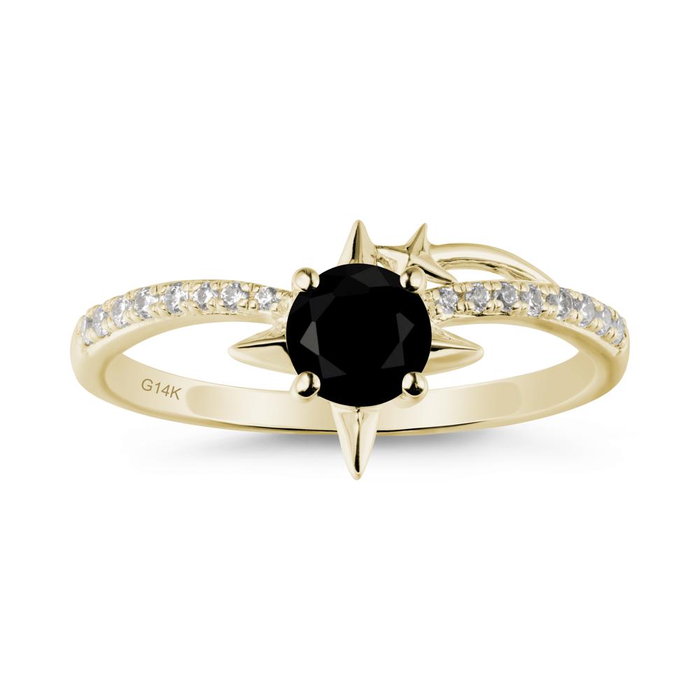 Round Black Spinel Four Point Star Ring - LUO Jewelry #metal_14k yellow gold