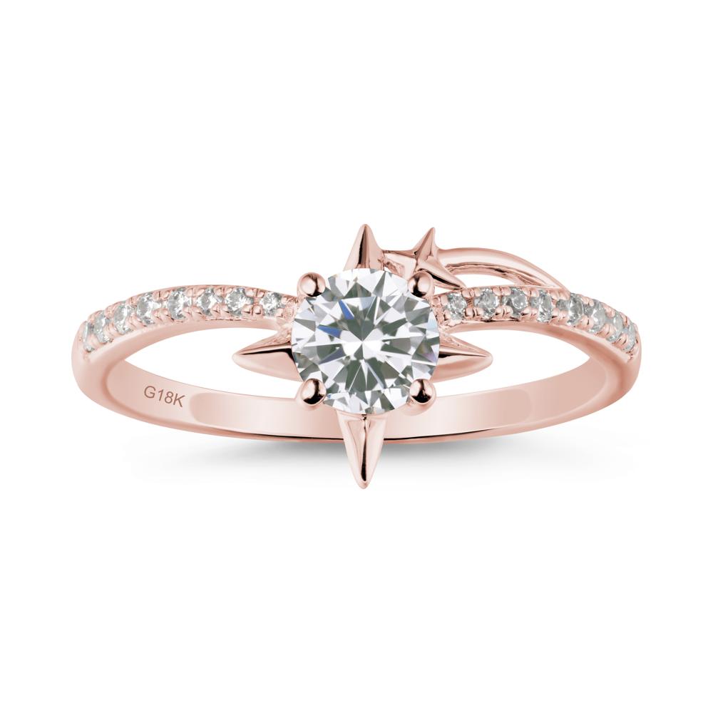 Round Cubic Zirconia Four Point Star Ring - LUO Jewelry #metal_18k rose gold