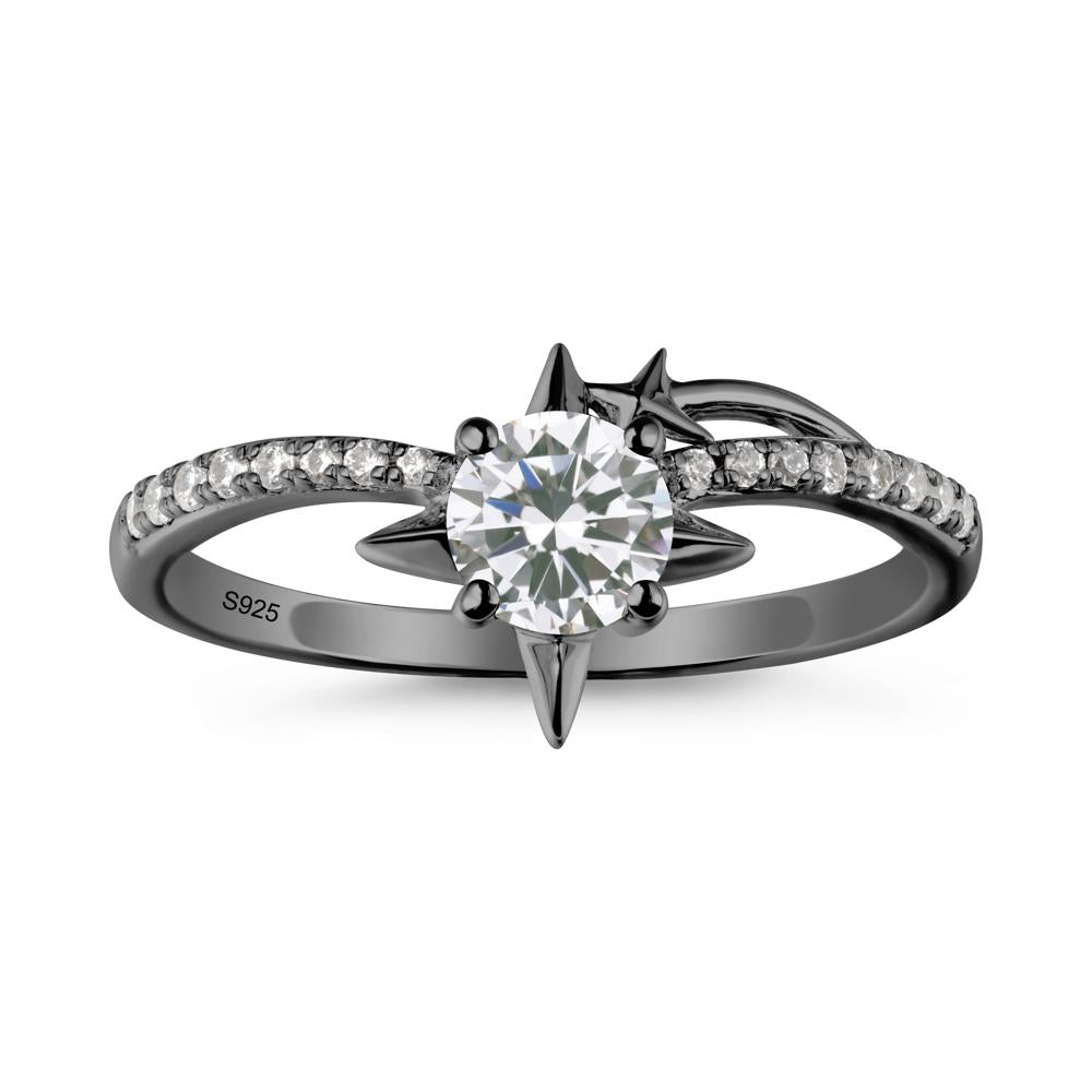 Round Cubic Zirconia Four Point Star Ring - LUO Jewelry #metal_black finish sterling silver