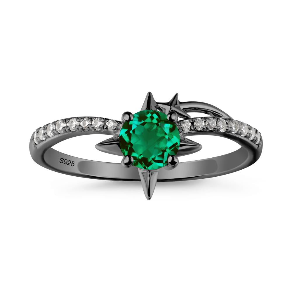 Round Emerald Four Point Star Ring - LUO Jewelry #metal_black finish sterling silver
