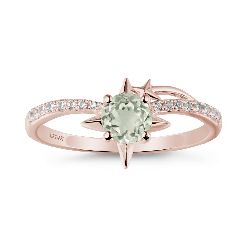Round Green Amethyst Four Point Star Ring - LUO Jewelry #metal_14k rose gold