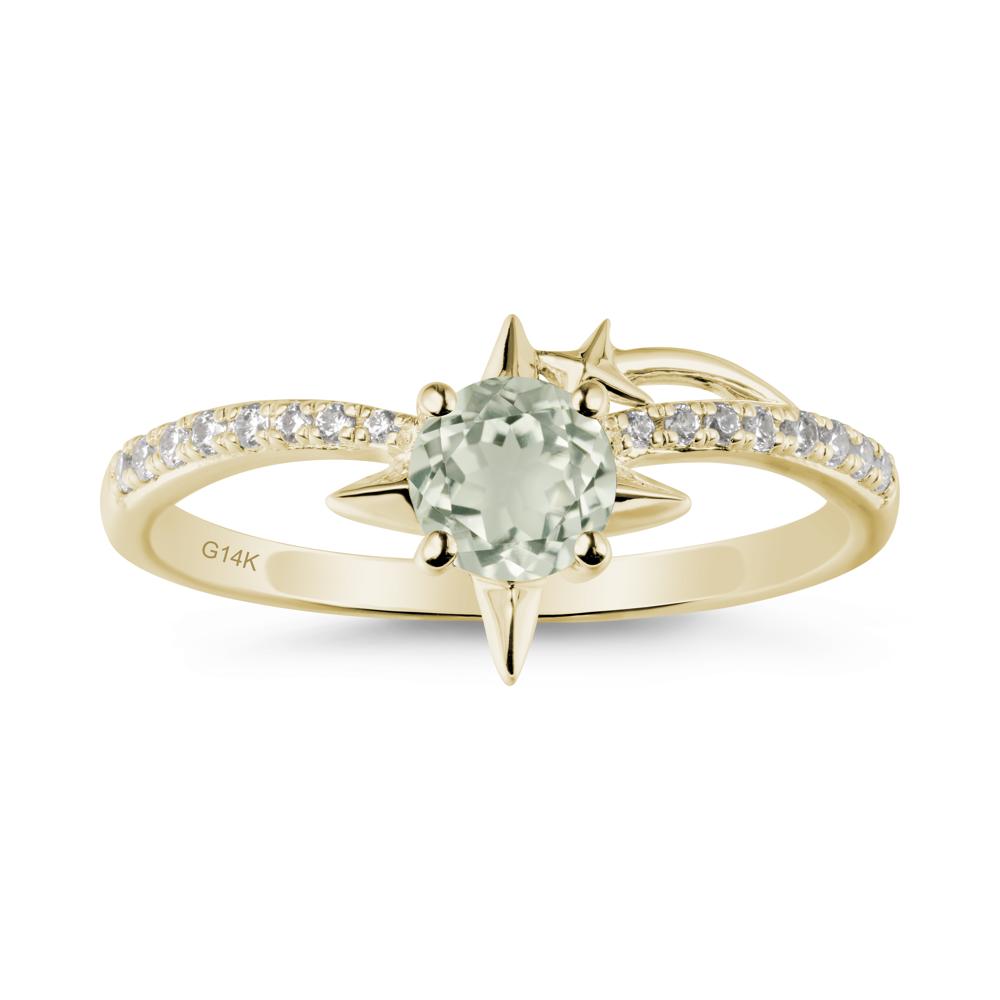 Round Green Amethyst Four Point Star Ring - LUO Jewelry #metal_14k yellow gold