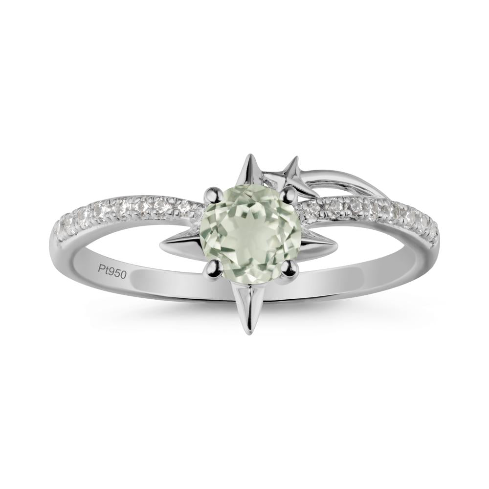 Round Green Amethyst Four Point Star Ring - LUO Jewelry #metal_platinum