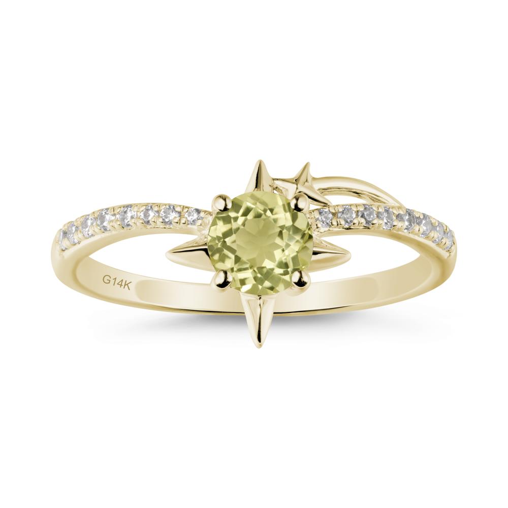 Round Lemon Quartz Four Point Star Ring - LUO Jewelry #metal_14k yellow gold