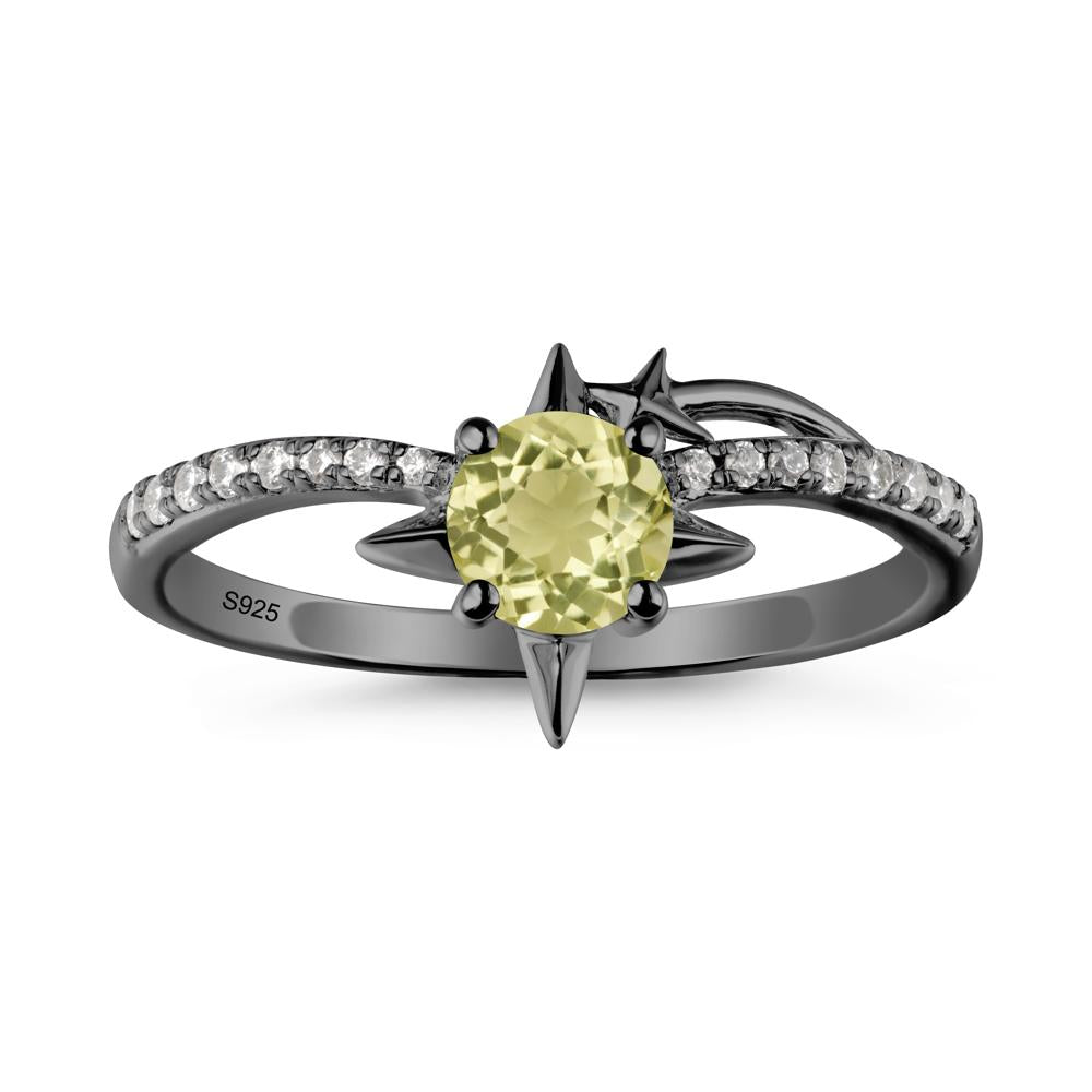 Round Lemon Quartz Four Point Star Ring - LUO Jewelry #metal_black finish sterling silver