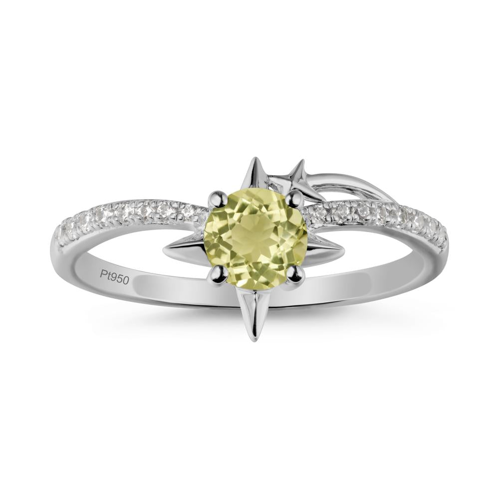 Round Lemon Quartz Four Point Star Ring - LUO Jewelry #metal_platinum
