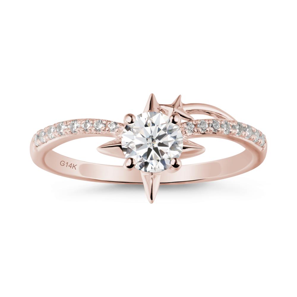 Round Moissanite Four Point Star Ring - LUO Jewelry #metal_14k rose gold