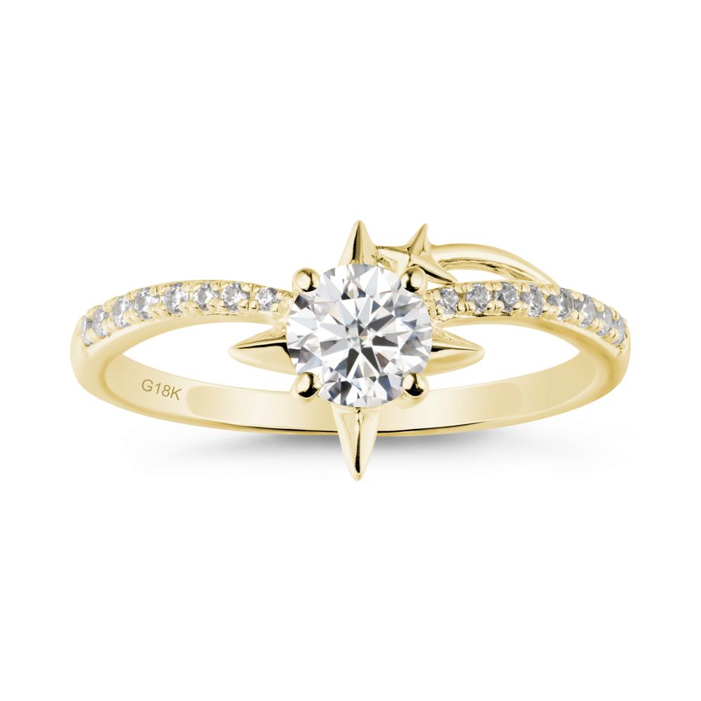 Round Moissanite Four Point Star Ring - LUO Jewelry #metal_18k yellow gold
