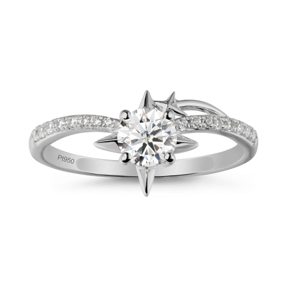 Round Moissanite Four Point Star Ring - LUO Jewelry #metal_platinum