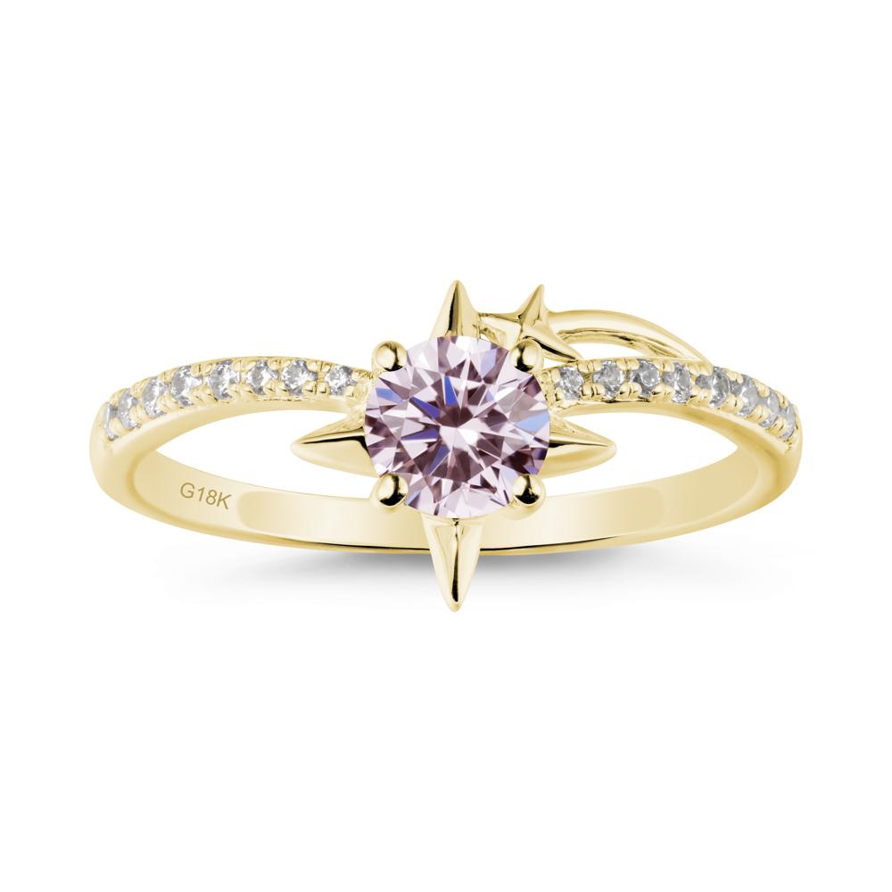 Round Pink Cubic Zirconia Four Point Star Ring - LUO Jewelry #metal_18k yellow gold