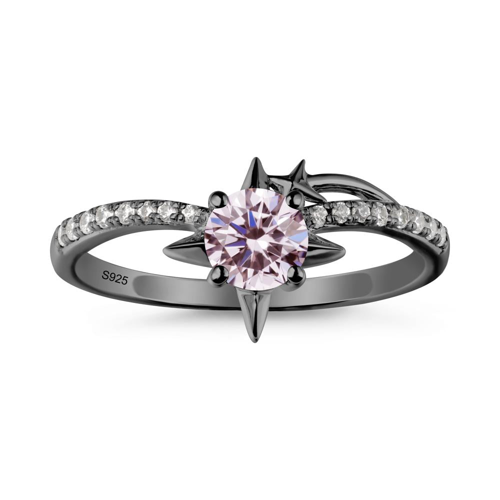 Round Pink Cubic Zirconia Four Point Star Ring - LUO Jewelry #metal_black finish sterling silver
