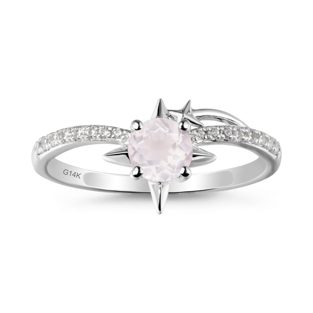 Round Rose Quartz Four Point Star Ring - LUO Jewelry #metal_14k white gold
