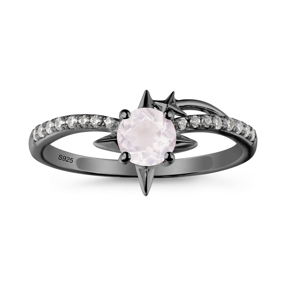 Round Rose Quartz Four Point Star Ring - LUO Jewelry #metal_black finish sterling silver