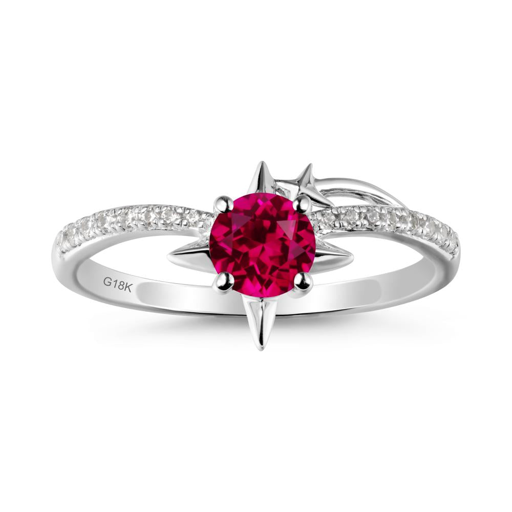 Round Ruby Four Point Star Ring - LUO Jewelry #metal_18k white gold