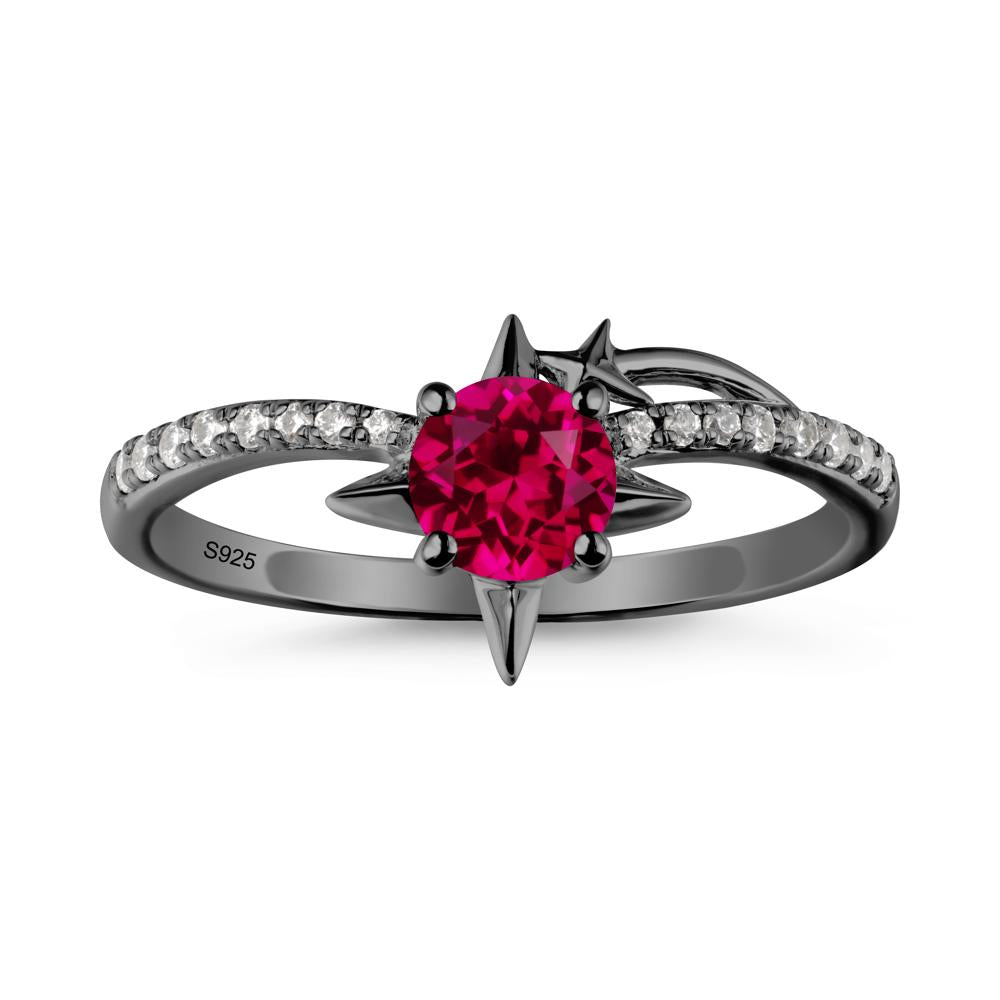 Round Ruby Four Point Star Ring - LUO Jewelry #metal_black finish sterling silver