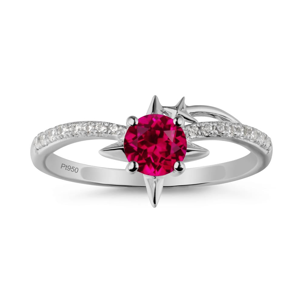 Round Ruby Four Point Star Ring - LUO Jewelry #metal_platinum