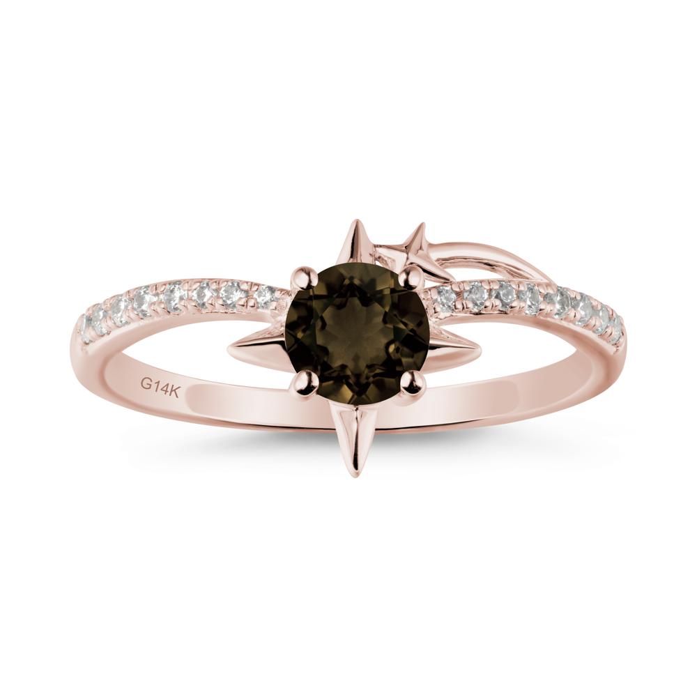 Round Smoky Quartz Four Point Star Ring - LUO Jewelry #metal_14k rose gold