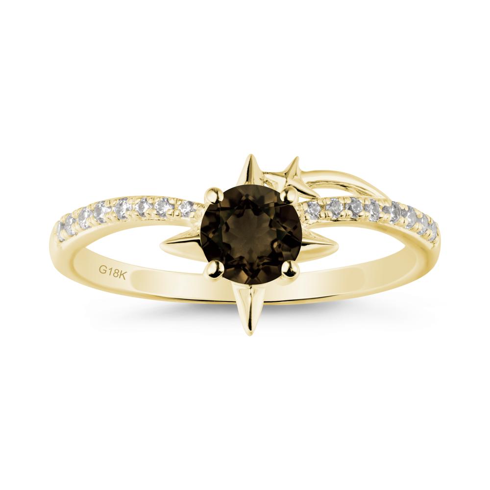 Round Smoky Quartz Four Point Star Ring - LUO Jewelry #metal_18k yellow gold