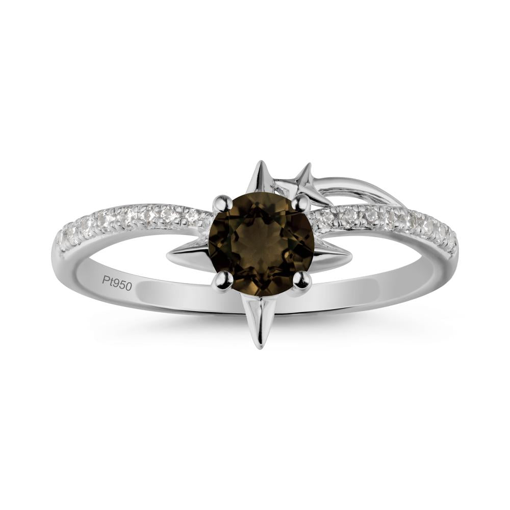Round Smoky Quartz Four Point Star Ring - LUO Jewelry #metal_platinum