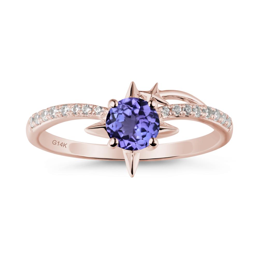Round Tanzanite Four Point Star Ring - LUO Jewelry #metal_14k rose gold