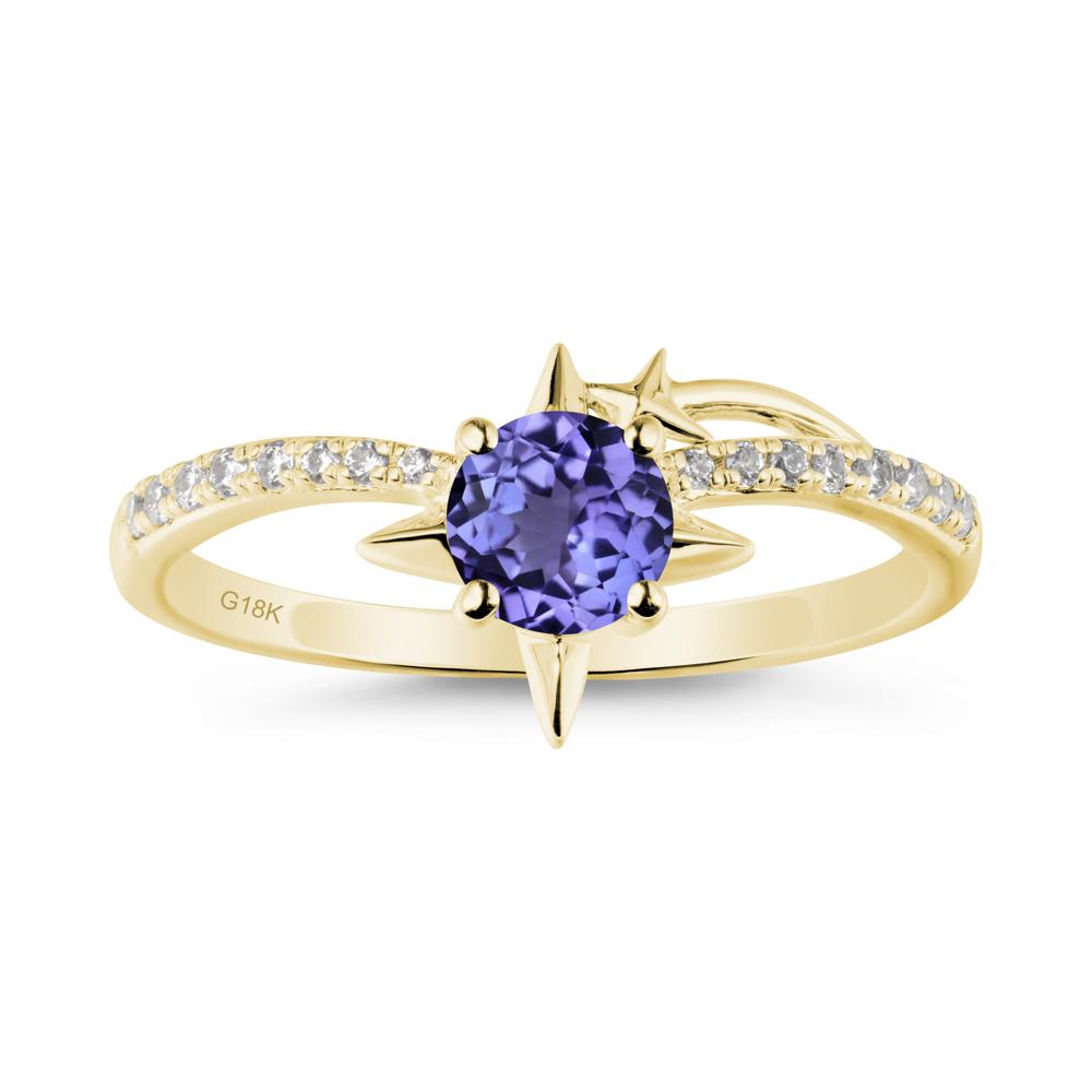Round Tanzanite Four Point Star Ring - LUO Jewelry #metal_18k yellow gold