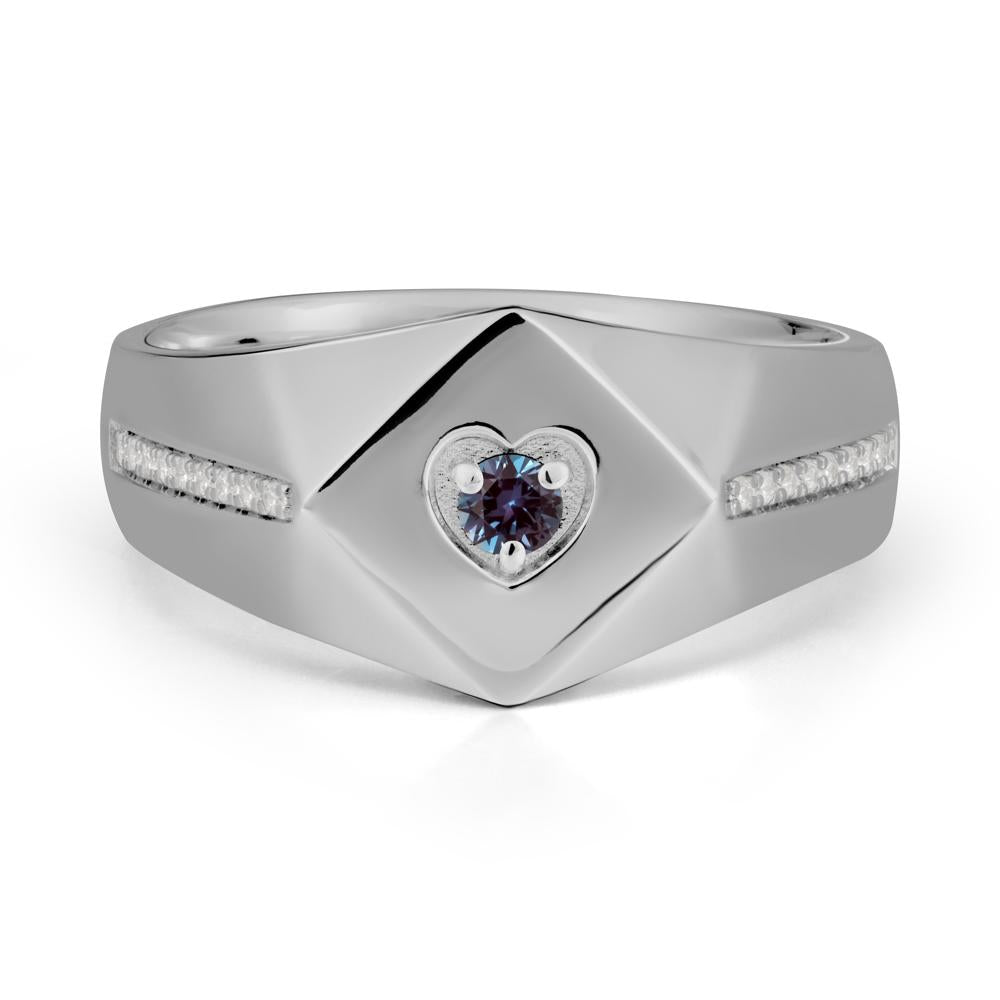 Wide Band Alexandrite Ring with Pav茅 Accents - LUO Jewelry #metal_platinum