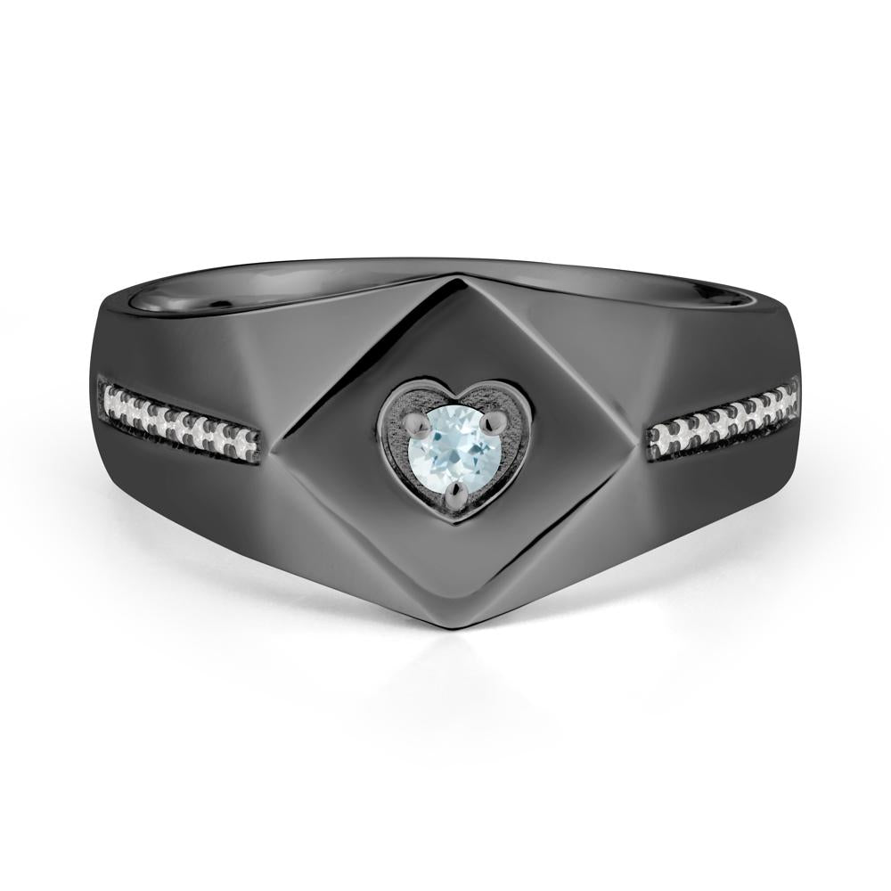 Wide Band Aquamarine Ring with Pav茅 Accents - LUO Jewelry #metal_black finish sterling silver