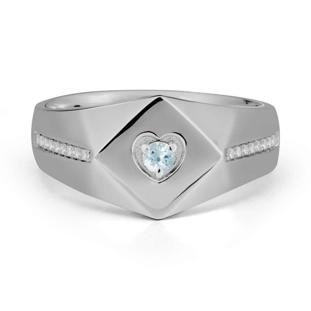 Wide Band Aquamarine Ring with Pav茅 Accents - LUO Jewelry #metal_platinum