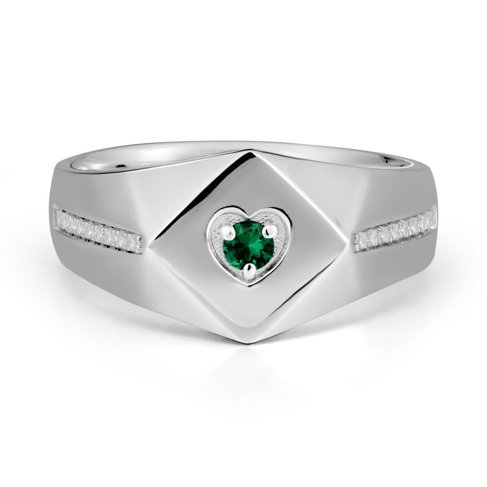 Wide Band Emerald Ring with Pav茅 Accents - LUO Jewelry #metal_18k white gold