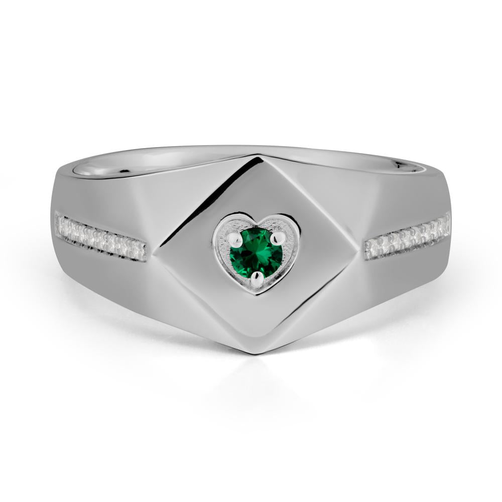 Wide Band Emerald Ring with Pav茅 Accents - LUO Jewelry #metal_platinum