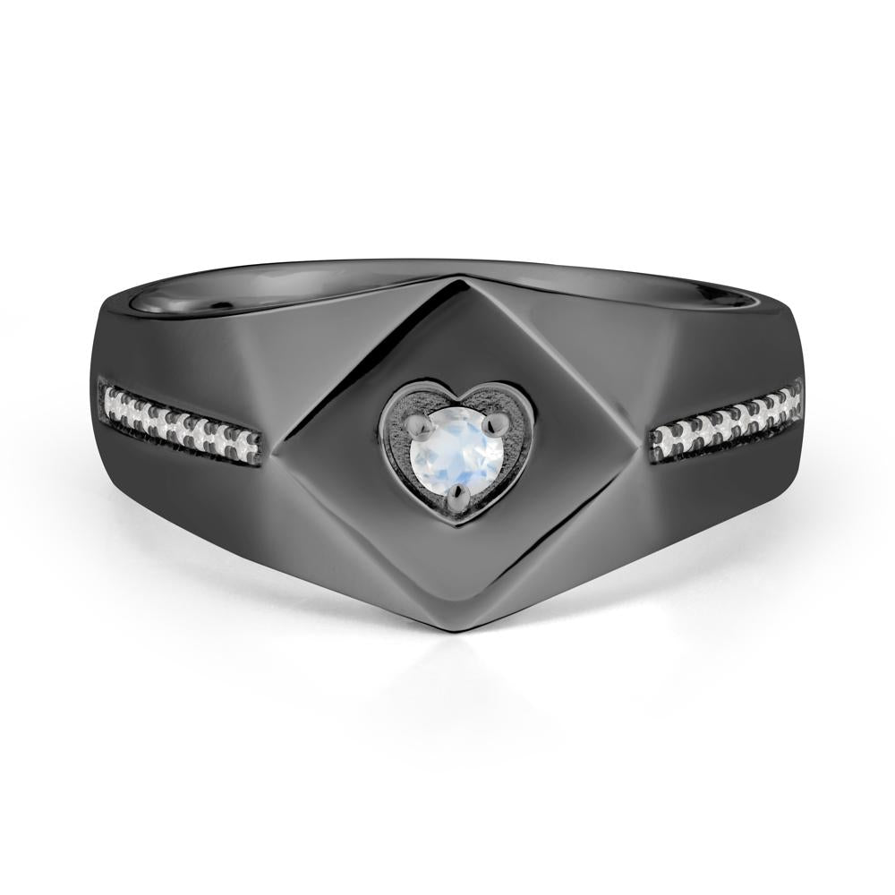 Wide Band Moonstone Ring with Pav茅 Accents - LUO Jewelry #metal_black finish sterling silver