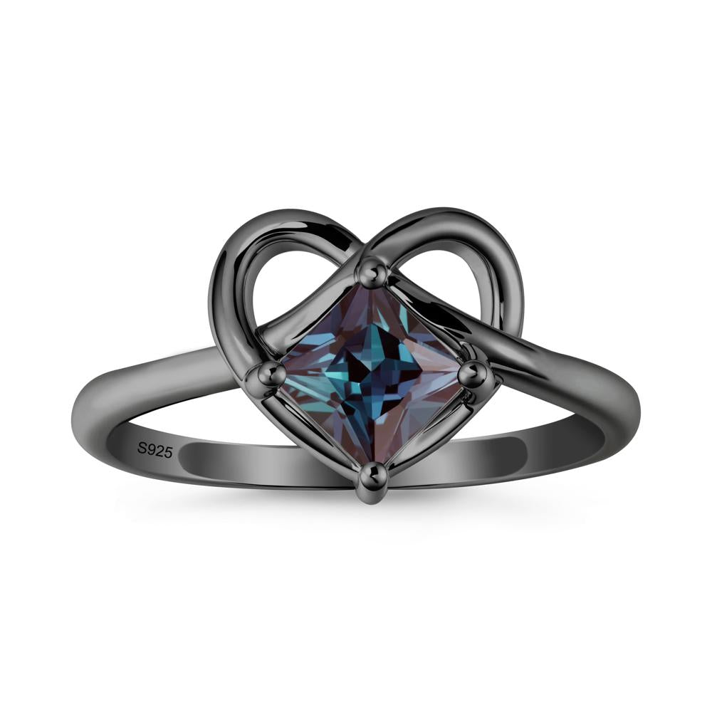 Delicate Square Alexandrite Ring with Heart Loop - LUO Jewelry #metal_black finish sterling silver