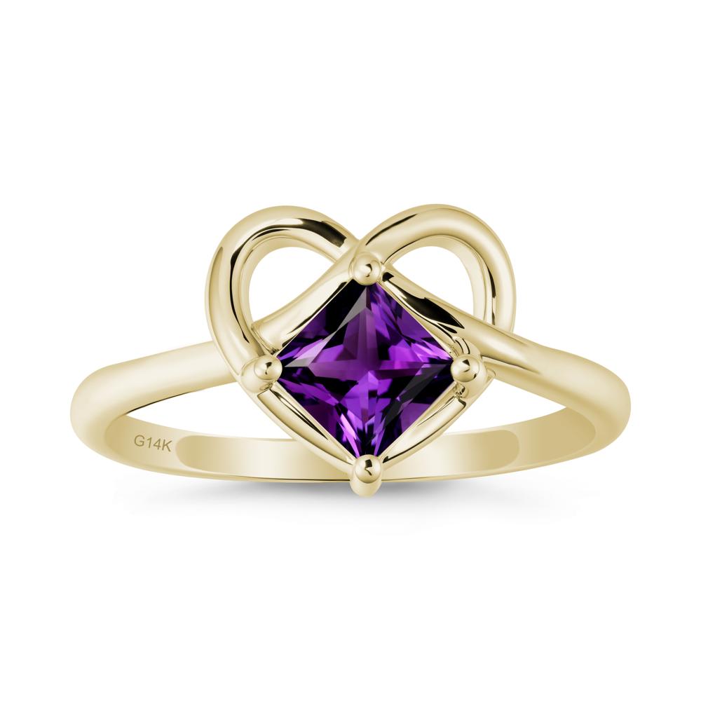 Delicate Square Amethyst Ring with Heart Loop - LUO Jewelry #metal_14k yellow gold