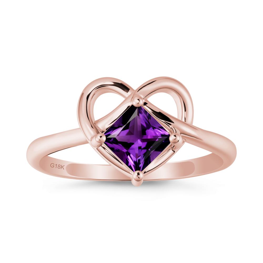 Delicate Square Amethyst Ring with Heart Loop - LUO Jewelry #metal_18k rose gold