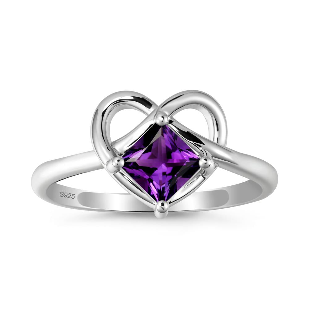 Delicate Square Amethyst Ring with Heart Loop - LUO Jewelry #metal_sterling silver