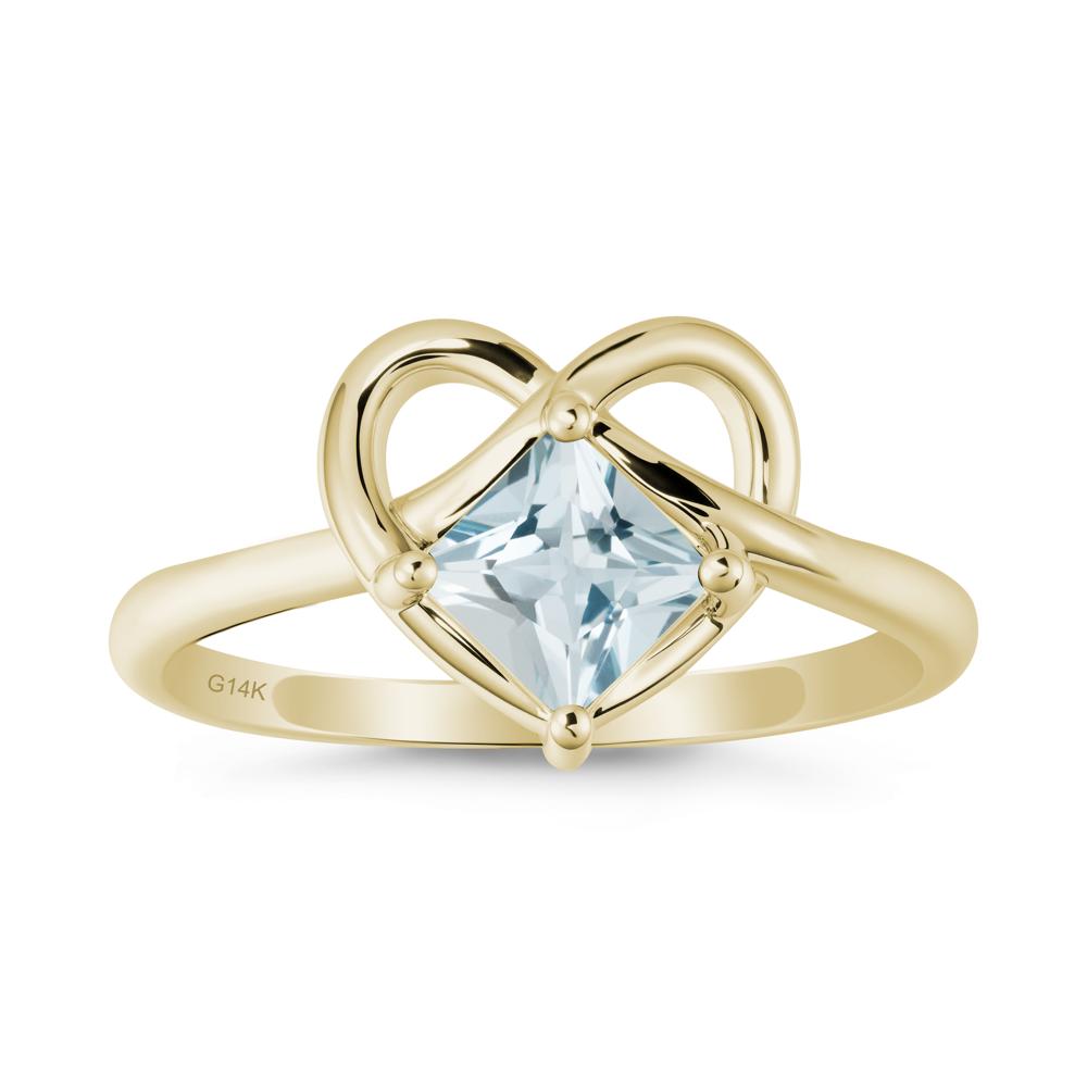 Delicate Square Aquamarine Ring with Heart Loop - LUO Jewelry #metal_14k yellow gold