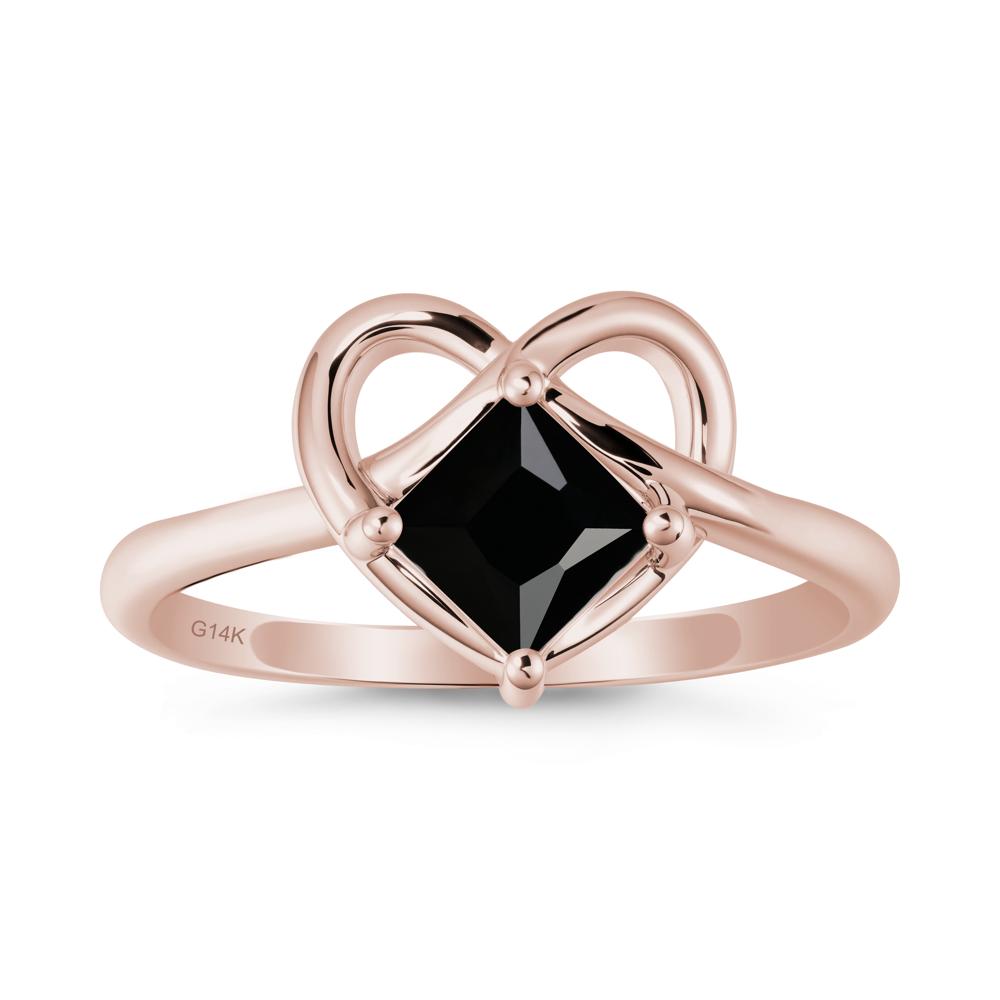 Delicate Square Black Spinel Ring with Heart Loop - LUO Jewelry #metal_14k rose gold