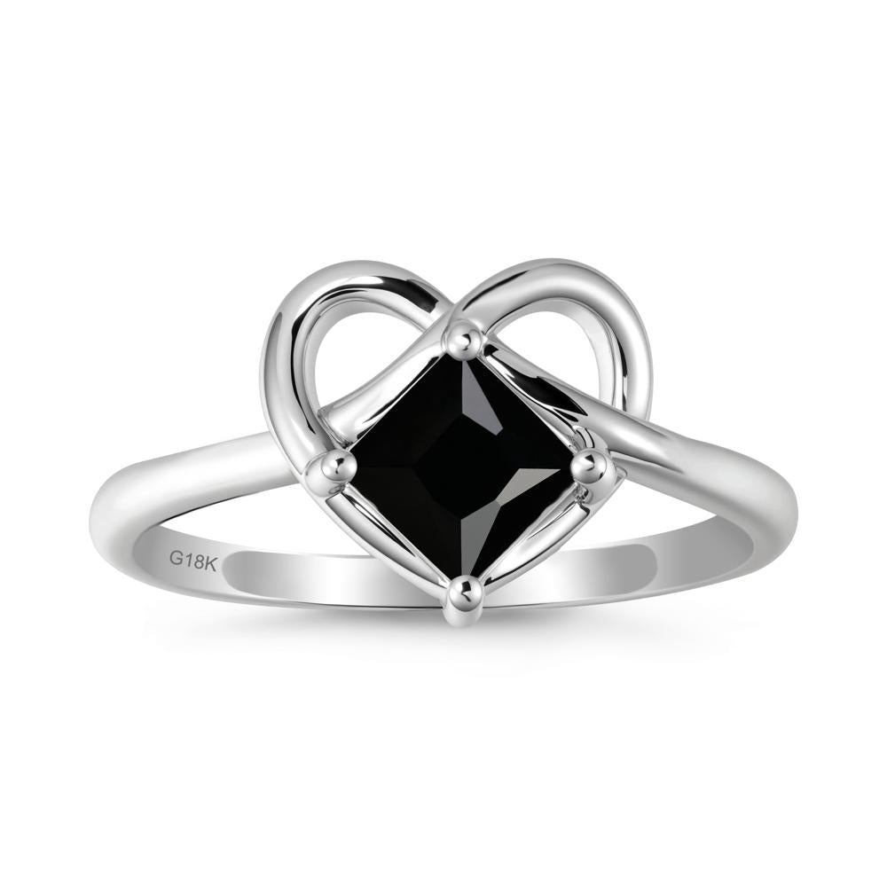 Delicate Square Black Spinel Ring with Heart Loop - LUO Jewelry #metal_18k white gold