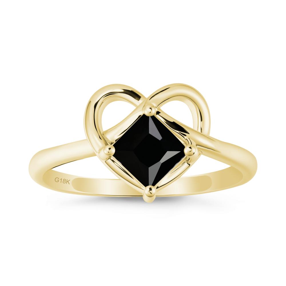 Delicate Square Black Spinel Ring with Heart Loop - LUO Jewelry #metal_18k yellow gold