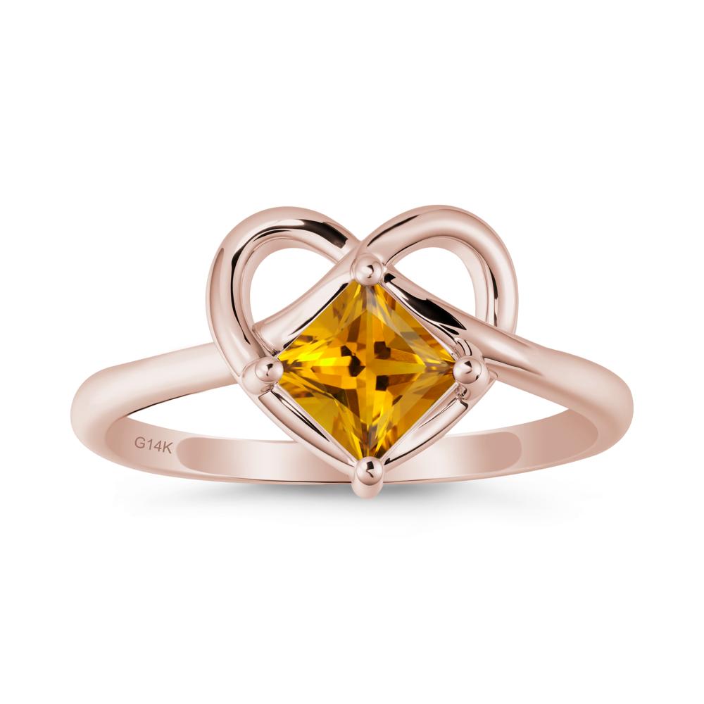 Delicate Square Citrine Ring with Heart Loop - LUO Jewelry #metal_14k rose gold