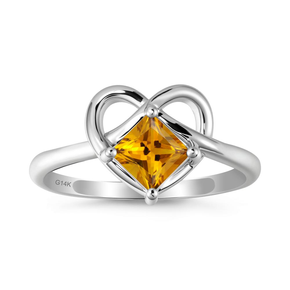 Delicate Square Citrine Ring with Heart Loop - LUO Jewelry #metal_14k white gold