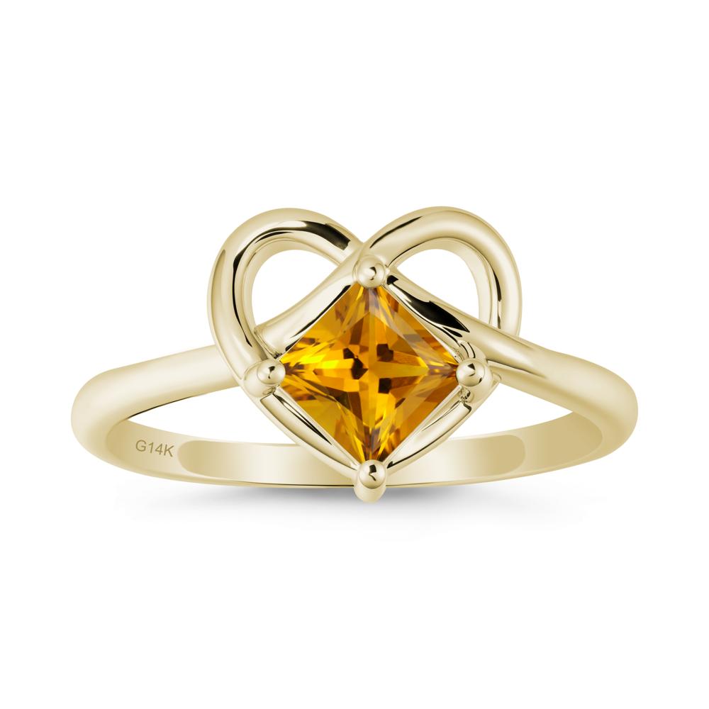 Delicate Square Citrine Ring with Heart Loop - LUO Jewelry #metal_14k yellow gold