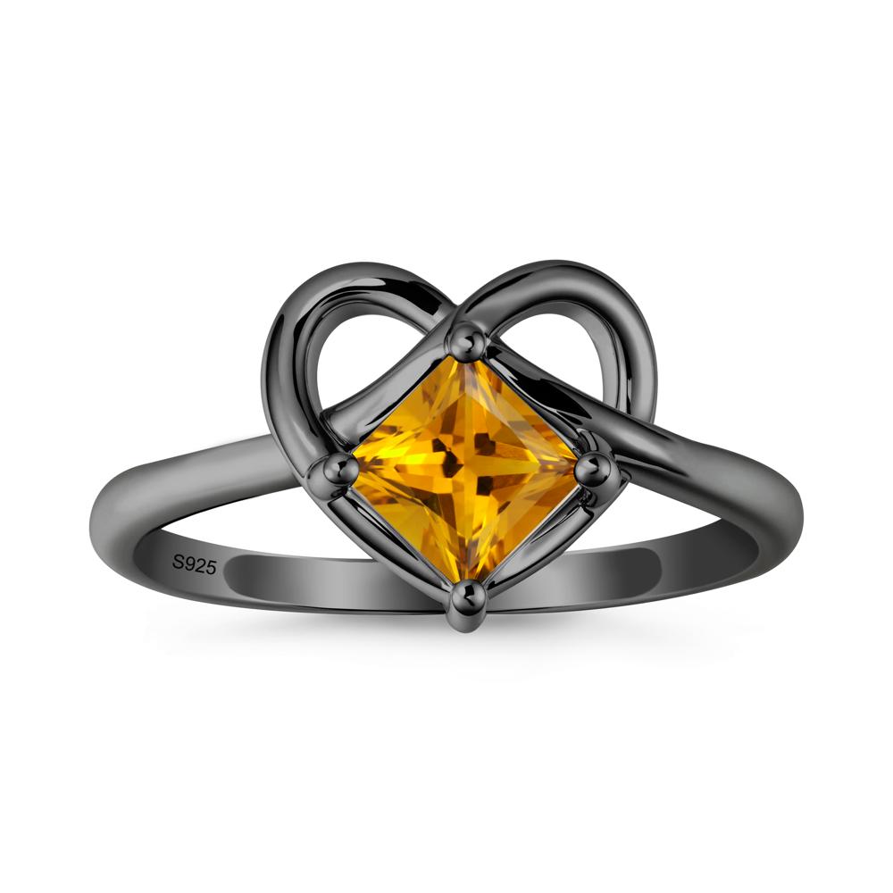Delicate Square Citrine Ring with Heart Loop - LUO Jewelry #metal_black finish sterling silver