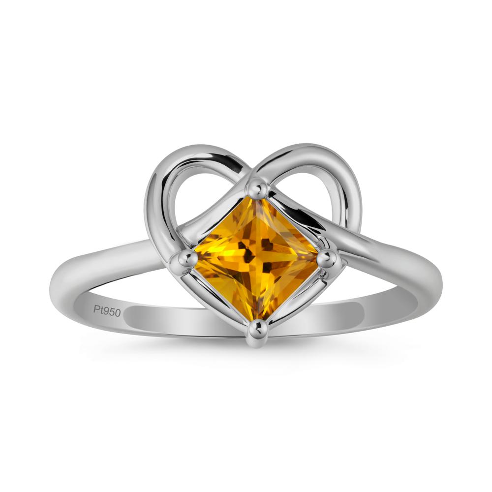 Delicate Square Citrine Ring with Heart Loop - LUO Jewelry #metal_platinum
